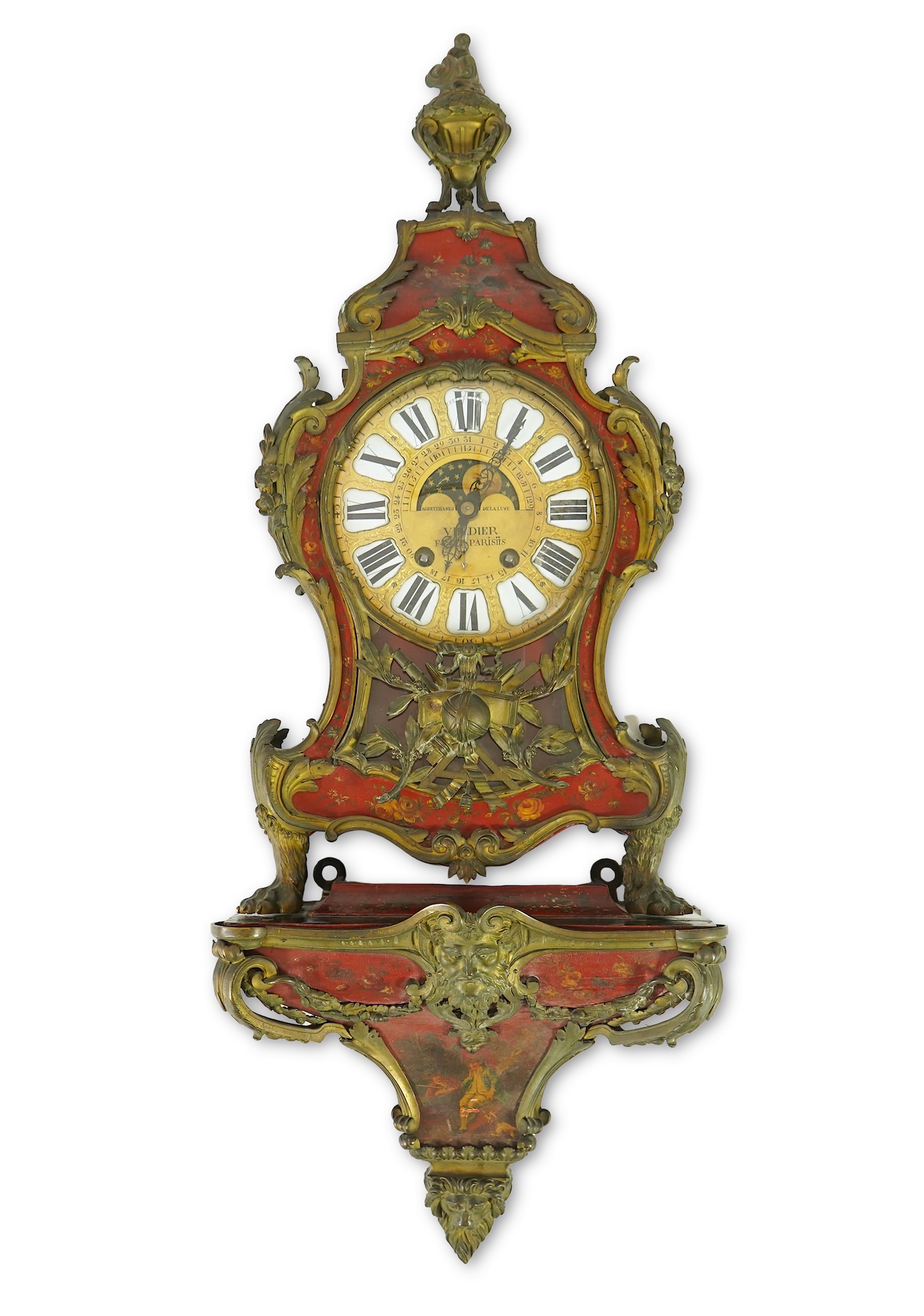 A Louis XV Vernis Martin moonphase bracket clock